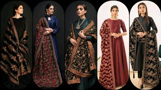 Beautiful Embroidered Velvet Shawls With Simple Dresses || Embroidered Velvet Shawls Designs Ideas