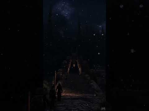 Snowy Night Walk Through Dragon's Bridge | Skyrim Music & Ambience #shorts