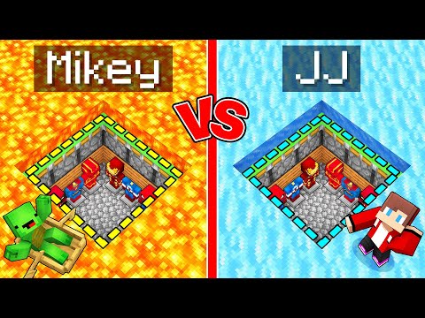 Mikey FIRE vs JJ ICE Superhero Base Survival Battle in Minecraft (Maizen)