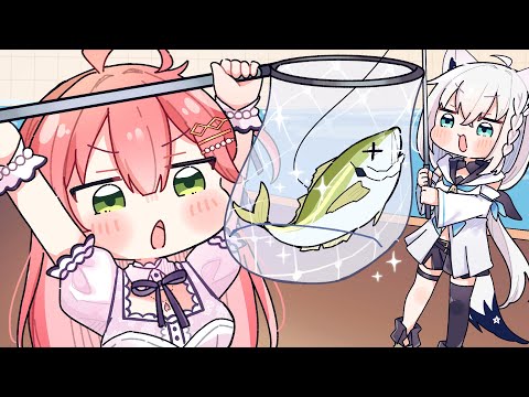 【手描き】魚を釣って食べれるお店に行くフブみこめっと【ホロライブ/白上フブキ/さくらみこ/星街すいせい】