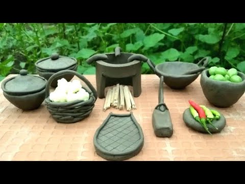 How to make miniature clay kitchen set |clay miniature kitchen set |mini cookware tools|handcraftkbs