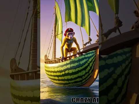 Monkey Pilots a Watermelon Ship - Hilarious Adventure! || #shorts #viralvideo  #funny #crazyai