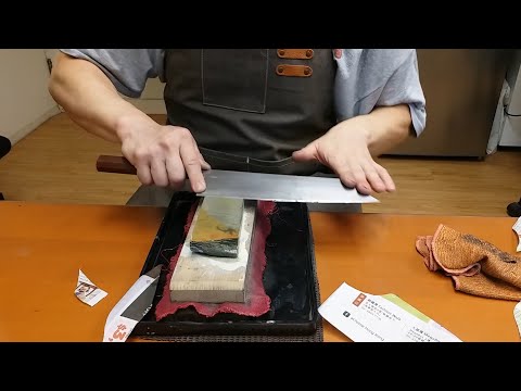 Sharpening a Shibata Kotetsu on whetstone - full process (#1000 & Jnat) 崇行 甲鉄 研磨 ( 香港磨刀 Hong Kong )