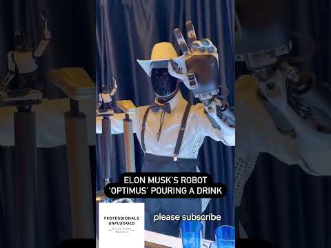 Elon Musk Tesla Robot Optimus pouring a drink and giving selfies #optimusrobot #optimusrobotworking