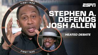 Stephen A. DEFENDS Josh Allen in HEATED DEBATE with Cam Newton on playoff performances | First Take