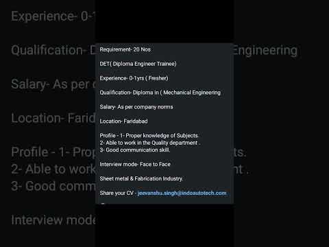 Posted -10/12/24 Multiple hiring diploma engineer trainee #jobs #diploma #mechanical