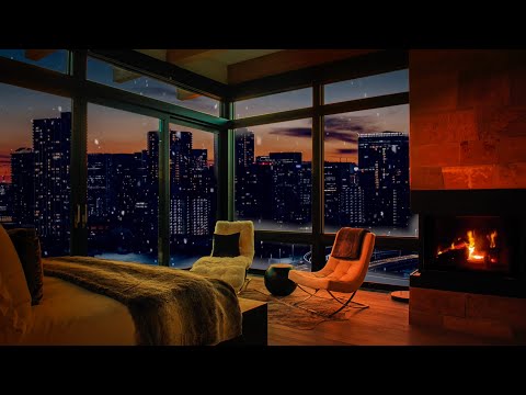 Smooth Piano Jazz in Luxury Cozy Apartment in New York with Fireplace and Snow