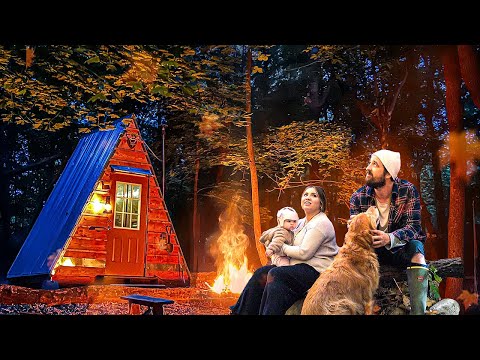 OVERNIGHTER at our TINY A FRAME CABIN | Cooking over the Fire