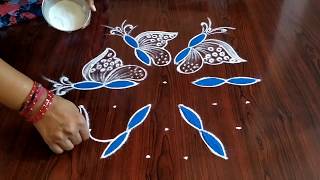 Easy awesome butterfly's Rangoli (7×4) dot's...