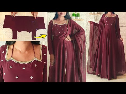 Convert Saree into Umbrella Cut Long Dress/Frock/Gown | Trendy neck design cutting and stitching