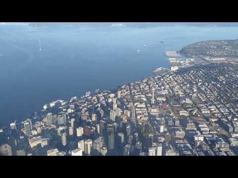 Landing SeaTac International Airport of Seattle降落西雅图西塔科国际机场-飞机上俯瞰西雅图全城美景-乘轻轨进城市中心 华盛顿州-西雅图畅游(1)