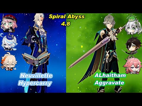 (4.8) C0 Neuvillette Hypercarry & C0 ALhaitham Aggravate Spiral Abyss Floor 12 Full Star - F2P