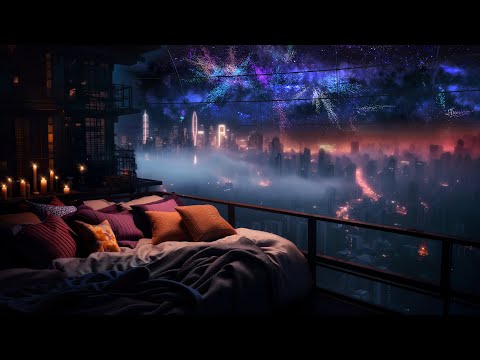 Fireworks Meteor Shower from your Space City Balcony | Relaxing Sounds of Space Flight | 10 hours