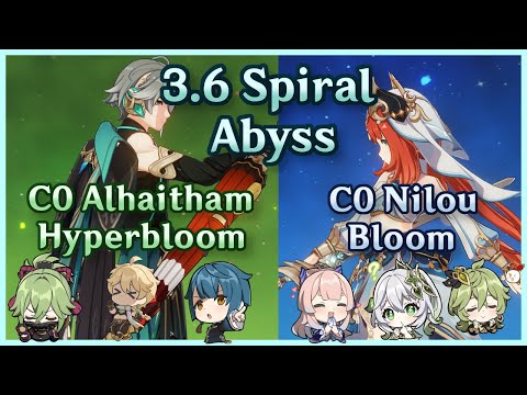 F2P C0 Alhaitham Hyperbloom + C0 Nilou Bloom | 3.6 Spiral Abyss | Floor 12 Continuous