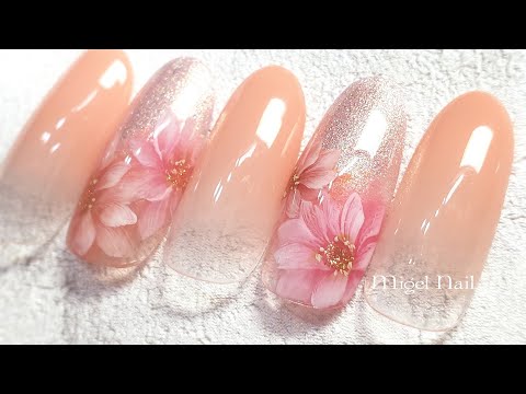 ピンク&オレンジふんわり奥行きフラワーネイル♡Pink & Orange Flower Nailart