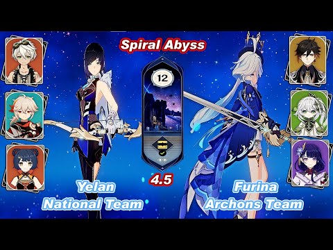 (4.5) C0 Yelan National Team & C0 Furina Archons Team Spiral Abyss Floor 12 Full Star _ F2P