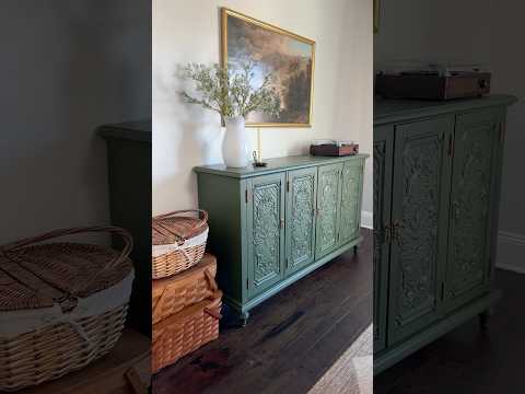 Painted our Dining Room Cabinet a moody green color #homedecor #furnitureflip #cottagecore 🌱