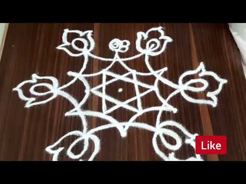 Flower kolam design | Easy rangoli design with 5 dots