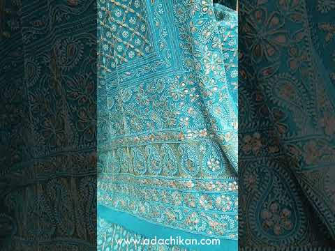 Lakhnavi Teal Blue Pure Georgette Chikankari Lehenga with Gottapatti Work | Shaan-e-Awadh