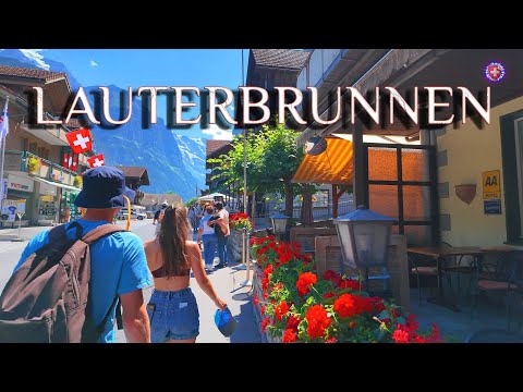 LAUTERBRUNNEN SWITZERLAND ✨ Swiss village walking tour 4K HDR ` Heavy tourist traffic