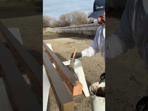 Pre-staining the lumber before cut and install. New construction painter. #newhomes #woodstain