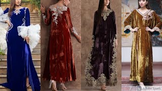 New long winter velvet dress designs idea | Stylish party wear dress designs | Winter dress designs