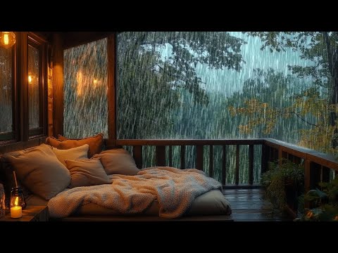 Fall asleep to the cool sound of rain on a balcony in a quiet forest - Rain ASMR