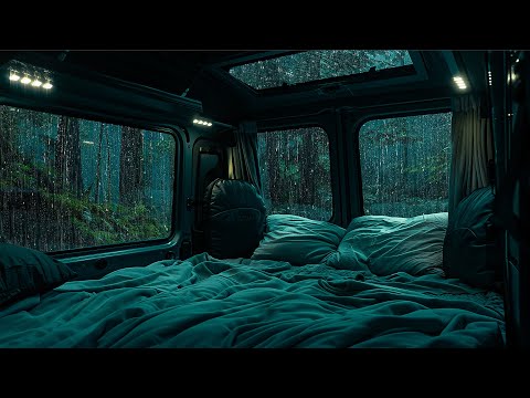 10 Hours⚡️Serene Forest ASMR: Rain & View from Cozy Van for Deep Sleep