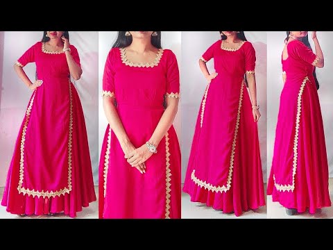 Designer party wear dress cutting & stitching easily | Umbrella cut long dress cutting & stitching