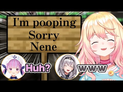 Nene Writes on a Sign That She's Pooping, and Aqua and Noel's Reaction[Hololive/EngSub/JpSub]