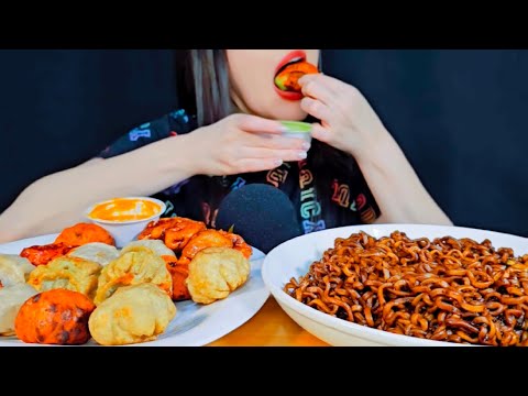 ASMR, Mukbang, Black Bean Noodles, Fried Momo Eating Vlog 검은콩국수, 튀긴 모모 먹기 @ZulfiaASMR