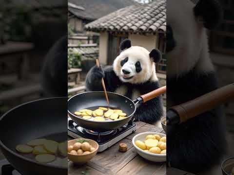 Funny Chef Panda Maymo Makes French Fries #cutecat #cooking #catlover