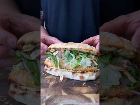 Panko Crusted Salmon with a shaved fennel salad 🤯 #sandwich #asmr #cooking #shorts