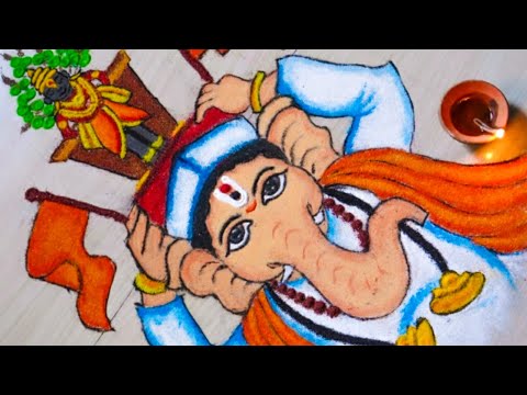 वारकरी ganpati rangoli | ganesh ji ki rangoli | ganesh chaturthi rangoli | गणपतीची रांगोळी