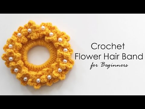 Flower hair band Crochet for beginners in Tamil with English subtitle l l Easy hair Scrunchies