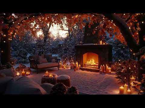 Tranquil Winter Porch ⛄ | Smooth Jazz, Snowfall, and Warm Fireplace Ambience