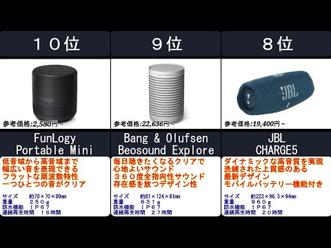 2023年【スマホやＰＣの音が厚みのあるサウンドで楽しめる】Bluetooth対応ポータブルスピーカー 人気ランキングTOP10