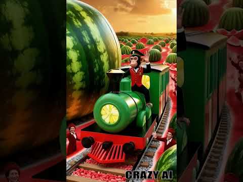 Monkey Drives Watermelon Train 🚂🍉 | Comedy Adventure! || #shorts #viralvideo  #funny #crazyai