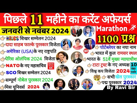 Last 11 Months Current Affairs 2024 | January 2024 To November 2024 | Important Current Affairs 2024