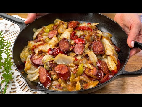 Southern Cabbage and Sausage Recipe 😋 How to Make Fried Cabbage with Bacon