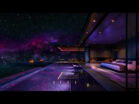 Luxury Poolside Space Deck | Space and Water Rippling Sounds | Deep Space Living | 4K | 10 hrs