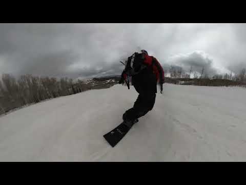 76 year old snowboader selfie video with 360 camera