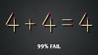 Move only 1 stick to make equation correct | Matchstick puzzle 4+4=4