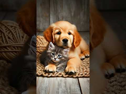 Cute cat and puppys