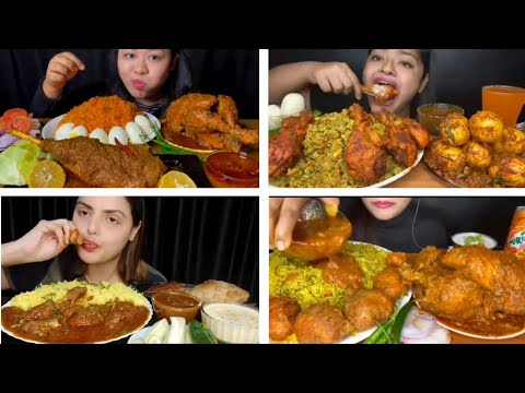 @eating🥵veg pulao🔥🔥with chicken curry 🔥Puri with extragravy🔥salad ##ytmukbanger challenge ##ytvideo