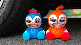 Experimental video of stepping on popular TV anime and toys in Japan with tires