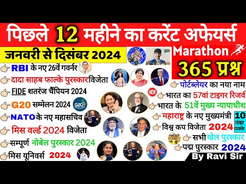 Last 12 Months Current Affairs 2024 | January 2024 To December 2024 | Important Current Affairs 2024