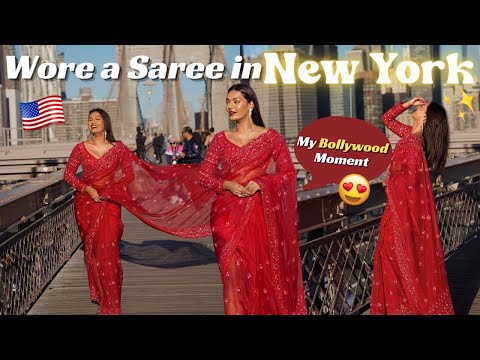 I Wore a SAREE in NEW YORK on the Brooklyn Bridge! Saw the Statue of Liberty😍 #TravelWSar