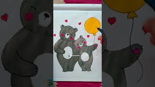 Easy and simple mother's day drawing for beginners || Easy mom and baby bear drawing for beginners