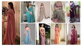 Plain saree with designer blouse ideas | designer saree | beautiful plain saree |#saree #plainsarees